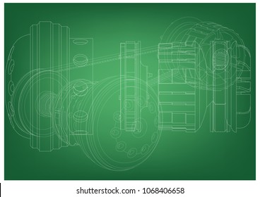 Belt gear on a green background, vector image