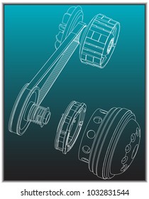 Belt gear on a turquoise background, vector image