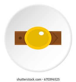 Belt with gold oval shaped buckle icon in flat circle isolated vector illustration for web