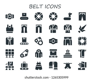  belt icon set. 30 filled belt icons. Simple modern icons about  - Champion belt, Conveyor, Lifebuoy, Lifesaver, Rubber ring, Trousers, Clothes, Jeans, Robe, Judo, Martial arts