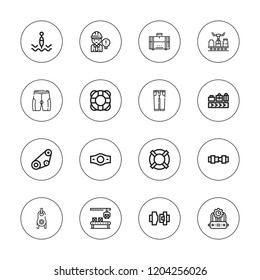 Belt icon set. collection of 16 outline belt icons with baggage, buoy, champion belt, conveyor, engineer, lifesaver, manifold, sheave icons.