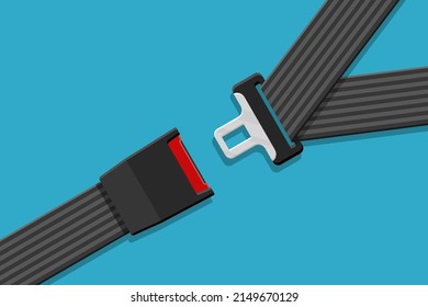 Belt Safety. Belt Safety On Seat Car. Fasten Seatbelt In Car And Airplane For Safe. Icon Of Security For Plane, Auto And Truck. Sign For Protection In Traffic Isolated On Blue Background. Vector.