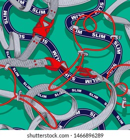 Belt seamless pattern with plastic clasp. Trendy sport textile design.