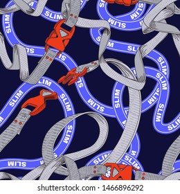 Belt seamless pattern with plastic clasp. Trendy sport textile design.