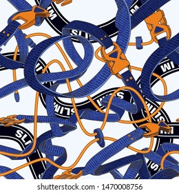 Belt seamless pattern with plastic clasp. Trendy sport textile design.