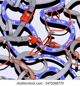 Belt seamless pattern with plastic clasp. Trendy sport textile design.