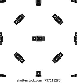 Belt with square buckle pattern repeat seamless in black color for any design. Vector geometric illustration