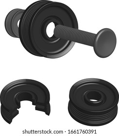 belt tension rollers, mounting scheme on a transparent background, 3D illustration, isolated
