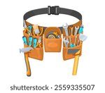 Belt with tools. Handyman worker belts tool uniform, hardware bag builder work repair fix service employee technician carpenter equipment, cartoon isolated neat vector illustration original artwork