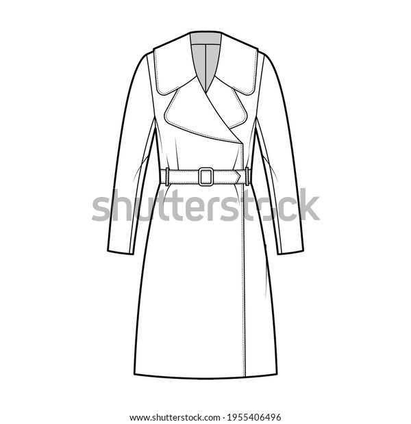 Belted Coat Technical Fashion Illustration Long Stock Vector (Royalty ...