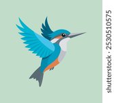 Belted Kingfisher  Bird in flying movement vector artwork