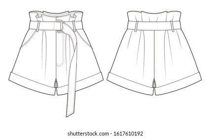 Belted Shorts, fashion vector sketch