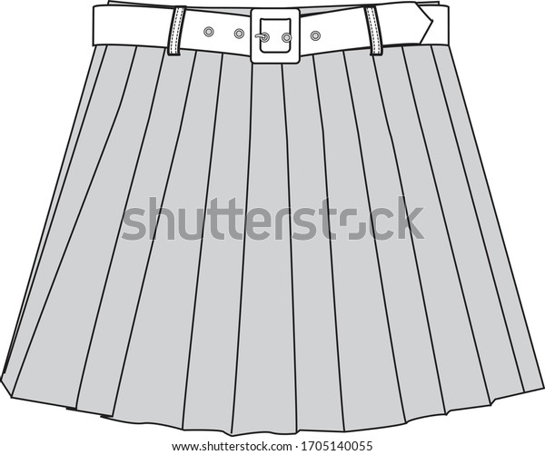 BELTED SKIRT, Fashion Flat Sketch, apparel\
template.PLEATED SKIRT