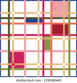 Belts and chains seamless pattern. Colorful trendy print for fabric, scarf, cravat design. Vector