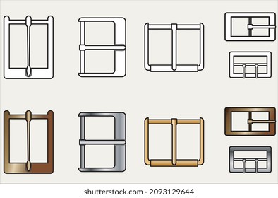 BELTS METAL BUCKLES FOR GAMENTS AND ACCESSORIES VECTOR ILLUSTRATION