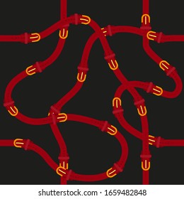 Belts Seamless Pattern. Repeating print for fabric, textile, wallpaper, surface textures.  Isolated on black background.