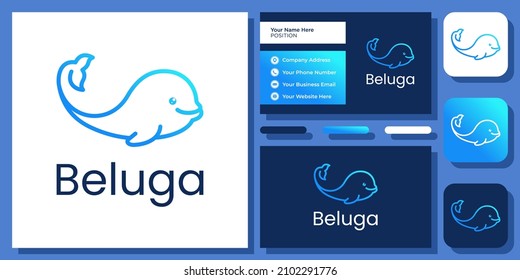 Beluga Simple Animal Whale Ocean Underwater Fish Wildlife Logo Design with Business Card Template