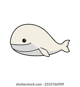 Beluga Whale Flat Vector Illustration, Simple Stylized Design, White Body, Smooth Curves, Minimalist Look, Clean Lines, White Background