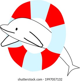 Ballena de Beluga pasando por un anillo flotante
