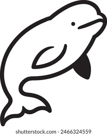 Beluga Whale silhouette outline vector illustration on white background.