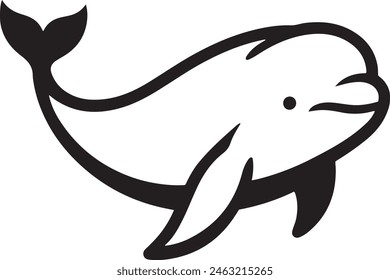 Beluga Whale silhouette vector illustration on white background.