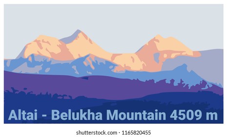 Belukha Mountain is the highest in Altai, vector illustration