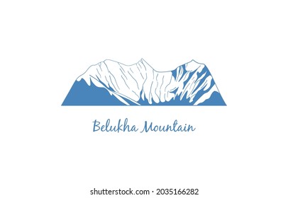 Belukha Mountain, Popular Peak For Climbing. Altai Mountains Stylized Illustration. Mountain Vector Icon For Logo, Emblem, Banners For Skiing And Mountain Climbing, Hiking Trails, In Linear Style.