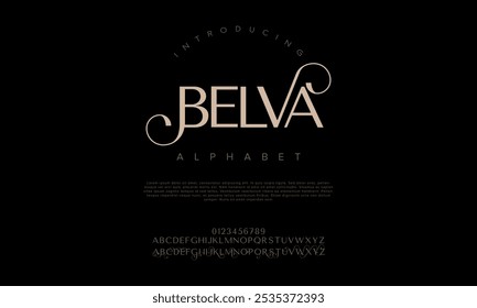 Belva tipografia beleza moda elegante minimalista serif italic fontes decorativos casamento vintage retro logos. Logotipo de fonte de luxo mínimo alfabeto. Ilustração vetorial