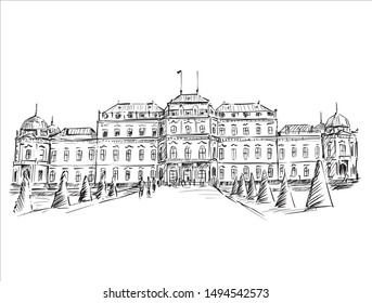 Belvedere Palace Old building in Vienna, hand draw sketch