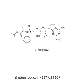 Bemnifosbuvir flat skeletal molecular structure Protease inhibitor antivral, NS5B drug used in Hepatitis C treatment. Vector illustration scientific diagram.