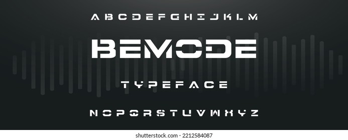 BEMODE Sports minimal tech font letter set. Luxury vector typeface for company. Modern gaming fonts logo design.