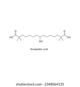 Bempedoic acid flat skeletal molecular structure ATP citrate lyase inhibitor drug used in hyperlipidemia treatment. Vector illustration.