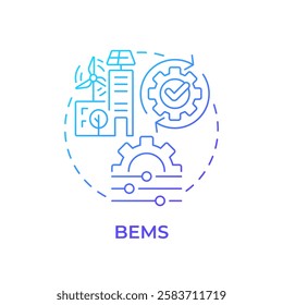 BEMS blue gradient concept icon. Building energy management system. Urban electrification. Round shape line illustration. Abstract idea. Graphic design. Easy to use in infographic, presentation