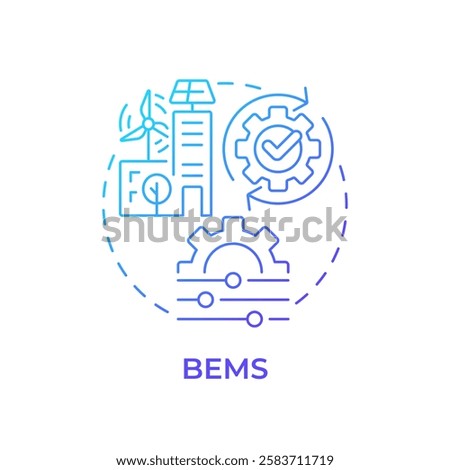 BEMS blue gradient concept icon. Building energy management system. Urban electrification. Round shape line illustration. Abstract idea. Graphic design. Easy to use in infographic, presentation