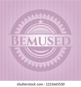 Bemused badge with pink background