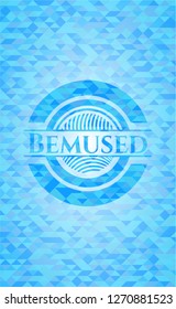 Bemused light blue emblem. Mosaic background