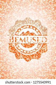 Bemused orange tile background illustration. Square geometric mosaic seamless pattern with emblem inside.