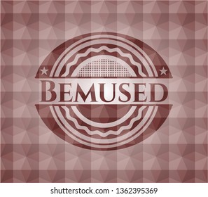 Bemused red badge with geometric pattern. Seamless.