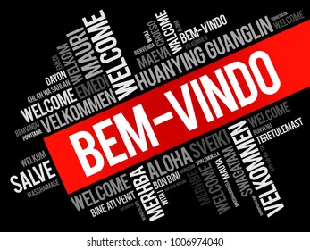 Bem-Vindo (Welcome in Portuguese) word cloud in different languages, conceptual background