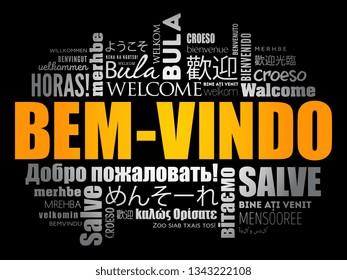 Bem-Vindo (Welcome in Portuguese) word cloud in different languages, conceptual background