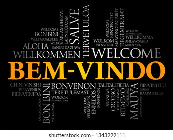 Bem-Vindo (Welcome in Portuguese) word cloud in different languages, conceptual background