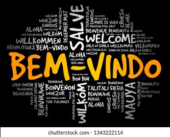 Bem-Vindo (Welcome in Portuguese) word cloud in different languages, conceptual background