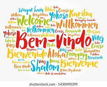 Bem-Vindo (Welcome in Portuguese) word cloud in different languages