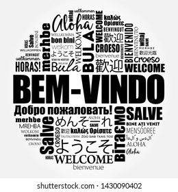 Bem-Vindo (Welcome in Portuguese) word cloud in different languages