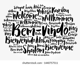 Bem-Vindo (Welcome in Portuguese) word cloud in different languages