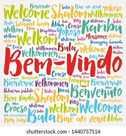 Bem-Vindo (Welcome in Portuguese) word cloud in different languages