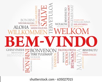 Bem-Vindo (Welcome in Portuguese) word cloud in different languages, conceptual background