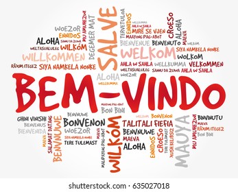 Bem-Vindo (Welcome in Portuguese) word cloud in different languages, conceptual background