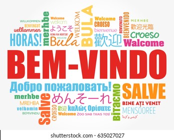 Bem-Vindo (Welcome in Portuguese) word cloud in different languages, conceptual background