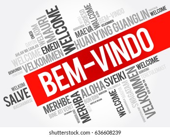 Bem-Vindo (Welcome in Portuguese) word cloud in different languages, conceptual background